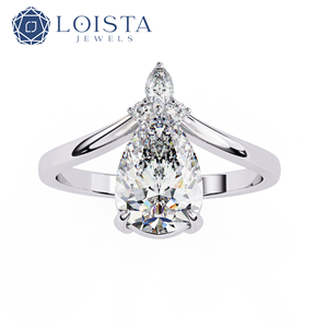 Bague de fiançailles solitaire en or jaune Dalianna 10K 14K 18K avec diamant fantaisie de forme poire cultivé en laboratoire certifié IGI - Product Image 2