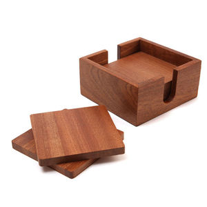 Ensemble de sous-verres carrés en bois avec support, sous-verres en bois d'acacia en gros pour table basse, bar, cuisine, décoration de la maison - Product Image 1