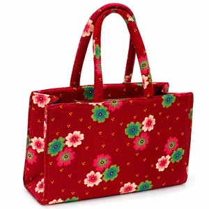 Red Floral Cotton Tote <b>Bag</b> Bohemian Style Open Top Large Capacity All Seasons Shopping <b>Bag</b> - Product Image 1