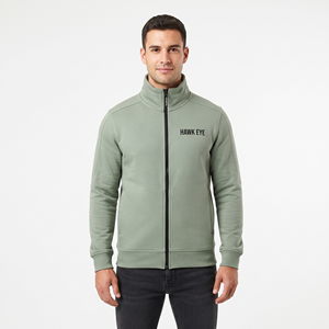 Veste sweat-shirt zippée pour homme, en coton, couleur vert sauge uni, vêtements de sport, streetwear, vente en gros sur mesure - Product Image 1