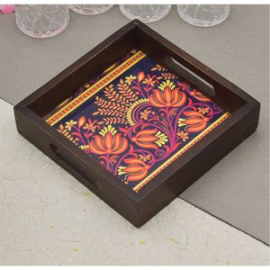 Handmade Wood Serving Tray with Decorative Enamel Inlay Rustic Wooden Ottoman Tray for Coffee <b>Table</b> Food Server Serving Plate - Product Image 6