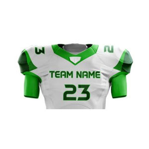 Conjunto de Uniforme de Fútbol Americano para Hombre, Blanco y Verde, Sublimado, Transpirable, de Manga Corta, Cuello en V, Ajustado - Product Image 6