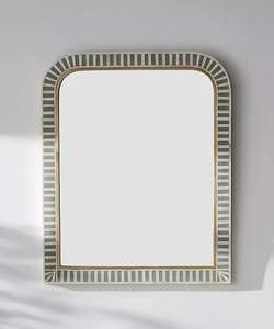 Espejo de Pared Rectangular Decorativo de Madera con Borde de Mosaico Marroquí Azul y Blanco - Product Image 4