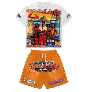 Camiseta y pantalones cortos de algodón de manga corta personalizados Impresión digital transpirable 2025 - Product Image 1