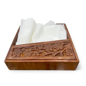 Porte-serviettes et organisateur de papier mouchoir en bambou naturel fait à la main, décoration de mariage moderne et élégante, durable, écologique, couleur personnalisée - Product Image 1