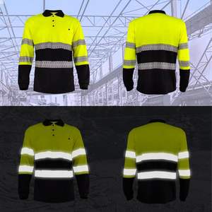 Camiseta polo de trabajo de manga larga con cinta reflectante plateada para hombre, camiseta de seguridad de alta visibilidad para uso en almacenes e industrias. - Product Image 5
