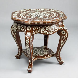 Elegant Bone Inlay Wooden <b>Table</b> <b>Round</b> Shape with Floral Design Handcrafted for Home <b>and</b> Office Interior Styling - Product Image 1