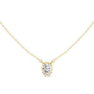 จี้เพชรทรงรีแท้ประดับขอบทอง 14K สร้อยคอโซลิแทร์สุดหรู ดีไซน์เรียบง่าย เหมาะเป็นของขวัญสำหรับเจ้าสาว หรือของขวัญสุดหรูสำหรับเธอ - Product Image 1