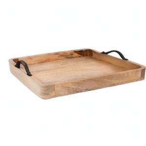 Bandeja Decorativa Rústica de Madera de Mango con Patas, Bandeja para Servir con Diseño Acanalado, Bandeja Portátil para Catering, Disponible para la Venta - Product Image 3