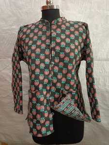 Cotton Quilted <b>Reversible</b> <b>Jacket</b> for Women Sustainable Handmade Block Printed Fashion Coat Bulk OEM Supplier Exporter - Product Image 3