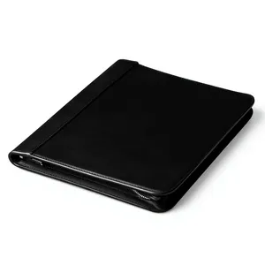 Leather Presentation Folder A4 Opaque Black Document Organizer Padfolio Custom Logo Digital Printing - Product Image 1