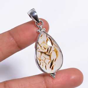 Colgante de Ágata Dendrítica Natural con Bisel de Oro Vintage en Plata de Ley 925, Elegante Collar de Piedra Preciosa para Compromiso - Product Image 1