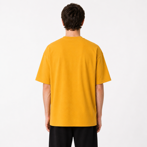 Men's Oversized Yellow Cotton <b>T</b>-<b>Shirt</b> O-Neck Short Sleeve Casual Solid Color Breathable Jersey Fit - Product Image 4