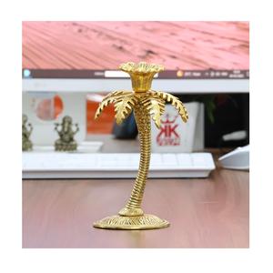 Porte-bougie en métal plaqué or en forme de palmier (Khajur), support de bougie décoratif de luxe pour la maison, l'hôtel, la table à manger, les cadeaux - Product Image 1