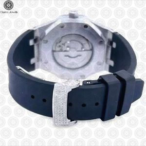Charm Jewells Reloj mecánico de lujo de acero inoxidable para hombre, caja poligonal, correa de silicona negra, bisel de diamantes, analógico, 38 mm - Product Image 4