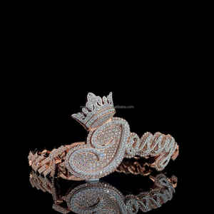 925 Sterling <b>Silver</b> VVS Moissanite Letter Cut Diamond <b>Bracelet</b> Custom Design Hip Hop <b>Charms</b> Rose Gold Plated Cuban <b>Bracelet</b> - Product Image 3