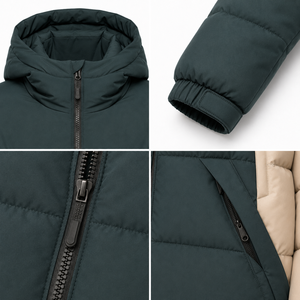 Custom Outdoor Puffer <b>Jacket</b> Winter Padded Construction Protective Hood Embroidered Logo OEM Full Zipper Adjustable Hem Drawcord - Product Image 4