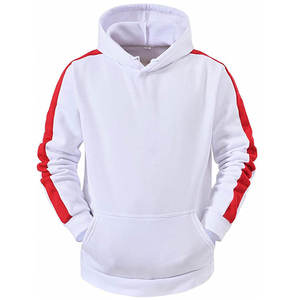 Unisex White Hooded Sweatshirt With <b>Red</b> Sleeve Stripes Full Sleeve Casual Autumn Wear Breathable Cotton <b>Material</b> Side Pockets - Product Image 1