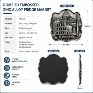 Aimant <span class=keywords><strong>de</strong></span> réfrigérateur personnalisé en métal souvenir <span class=keywords><strong>de</strong></span> <span class=keywords><strong>Rome</strong></span>, relief 3D, aimant <span class=keywords><strong>de</strong></span> réfrigérateur en alliage <span class=keywords><strong>de</strong></span> zinc personnalisé, vente en gros pour les boutiques <span class=keywords><strong>de</strong></span> cadeaux internationales - Product Image 3