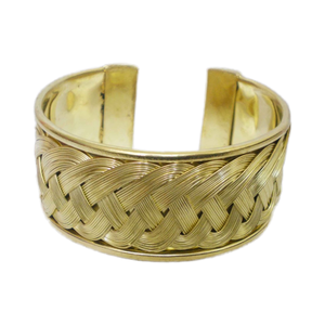 Brazalete de Metal de Lujo Chapado en Cobre para Mujer, Diseño Único de Malla Trenzada Pulida, Brazalete Ancho de Metal Sólido - Product Image 1