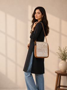Western Style Real Cowhide Metallic Leather High Quality <b>Handbags</b> Stylish Sling Bag Bohemian Bags - Product Image 1