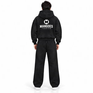 Ensemble de survêtement unisexe noir à capuche délavé style streetwear avec imprimé masque de hockey, manches longues décontractées, pantalon à taille élastique 100 % coton - Product Image 3