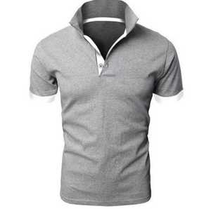 Men's Short Sleeve <b>Polo</b> Shirt Knitted Color Blocked Casual Style <b>Orange</b> Trim Collar and Cuffs - Product Image 2