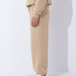 Pantalon de survêtement sur mesure en molleton polyester/coton épais, coupe droite, bas large, taille mi-haute, couleur unie, hiver, style streetwear - Product Image 5