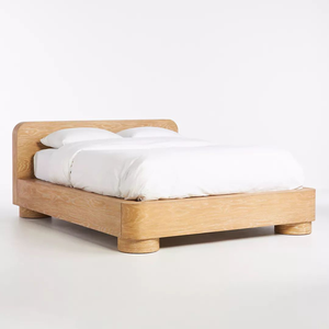 Japandi Style Light Oak Natural Teak Wood Platform <b>Bed</b> Frame - Product Image 1