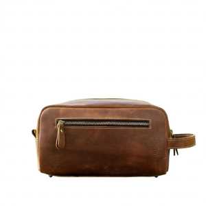 GLOBAL LEATHER Grande trousse de toilette de voyage portable en cuir souple avec fermeture éclair et poignée, étui de rangement rectangulaire - Product Image 1