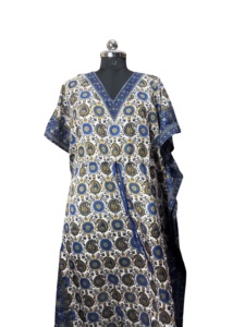 Super Soft Blue <b>White</b> Paisley Printed Rayon Long Dashiki <b>Dress</b> V-Neck Lace Drawstring Waist Beach Cover-Up <b>Plus</b> <b>Size</b> - Product Image 4