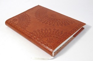 Genuine Brown Leather Handmade Recycled Cotton Paper <b>Journal</b> Front Embossed Design With Printed Logo Goat For <b>Writing</b> - Product Image 2