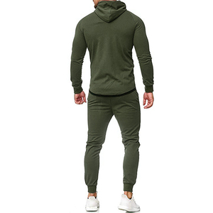 Ensemble de survêtement 2-en-1 pour homme, vert olive et noir, 100 % coton, manches longues, sweat à capuche avec cordon de serrage et poches latérales - Product Image 2