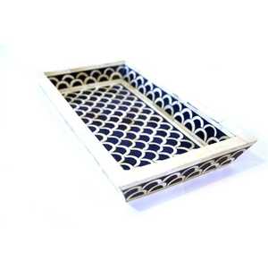 Plateau de service rectangulaire en os incrusté fait main, design Art Déco pour la décoration de la maison et le service des aliments |   Idée de cadeau élégante en provenance d'Inde - Product Image 3