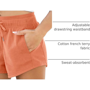 PUFFIN SPORTS Custom Women's High Waist Solid Color Cotton Spandex Knitted Shorts With Drawstring And Pockets Casual Wear - Product Image 5