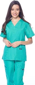 Ensemble de blouses d'hôpital pour femmes, couleur turquoise, haut à manches courtes et pantalon assorti, uniforme en coton et polyester tissé pour les professionnels de la santé - Product Image 3
