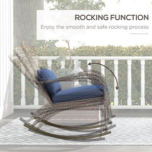 Sedia a dondolo da esterno in vimini con schienale alto e cuscino blu scuro per portico e balcone - Product Image 4