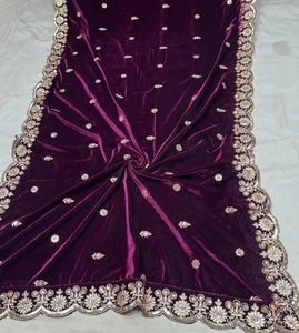 Dupatta de terciopelo morado de lujo para novia, con bordado pesado de lentejuelas y Zari dorado, ideal para regalos de boda, cumpleaños, chal festivo tradicional para mujer. - Product Image 6