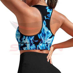 Meilleur produit : Soutien-gorge de sport pour femme Blue Flame Fire, rembourré, pour l'entraînement, coupe ajustée, col en U, respirant, couleur unie - Product Image 2