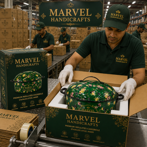 หม้อสแตนเลสหุ้มฉนวนลายดอกไม้สีเขียว Marvel Handicrafts พร้อมฝาปิด สำหรับอุ่นอาหารในช่วงเทศกาลอีดและรอมฎอน - Product Image 4