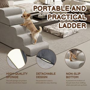 Scala a 5 Gradini per Cani per Letti Alti, Rampa Antiscivolo con Copertura Rimovibile in Plastica e Schiuma per Cani e Gatti di Piccola Taglia, Uso Interno ed Esterno - Product Image 4