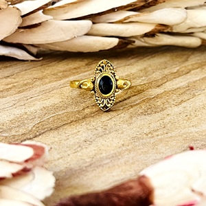 Modern Style Boho Black Onyx Silver Eye 18K Gold Plated Women's Vintage Brass <b>Rings</b> Antique Finish Ethnic Floral <b>Gothic</b> - Product Image 1