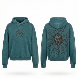 Custom Blue <b>Green</b> Hoodie Men Vintage Washed Streetwear Pullover Heavyweight High Quality Fleece Hoody Wholesale Manufacturer - Product Image 1