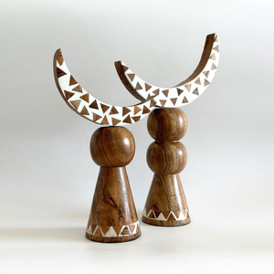 Juego de Esculturas de Luna Creciente de Madera Hechas a Mano con Impresionantes Patrones de Incrustaciones a Cuadros, Perfecto para Decoración del Hogar Árabe - Product Image 4