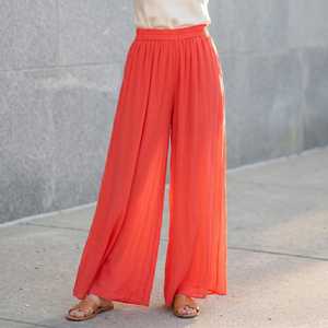 Pantalones anchos de gasa blanca para mujer, cintura alta, longitud completa, corte holgado, estilo bohemio, pantalones de verano con cintura elástica, color sólido - Product Image 3