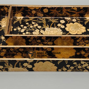 Juego de 3 bandejas de servir geométricas negras de MDF y papel, bandejas decorativas apilables para decoración moderna del hogar y servicio - Product Image 5