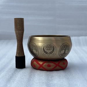 Evana Brass Casted Singing Bowl with Etched Tree & Lotus Design Religious Theme Meditation Sound Bowl with <b>Wooden</b> <b>Mallet</b> Cushion - Product Image 2
