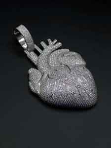 Custom Iced Out 3D Anatomical Heart Pendant VVS VS Lab Grown Diamond Solid 925 <b>Silver</b> Heavy Hip Hop Men Statement <b>Charm</b> Jewelry - Product Image 1