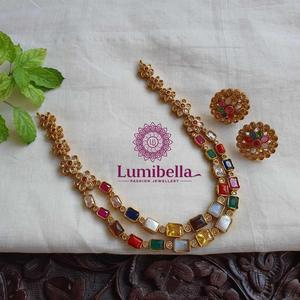 Navarathna Gold Plated Two Layer <b>Pearl</b> and Zirconia Bridal <b>Necklace</b> <b>Set</b> - Product Image 1