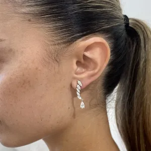 Pendientes de diamantes cultivados en laboratorio con corte pera y marquesa de 2.20 quilates, E F VS1, oro blanco de 14K, joyería fina para mujer - Product Image 3